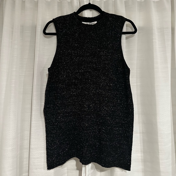 NWT Cupcakes and Cashmere black and silver mockneck knit shell with side slit - Picture 1 of 4